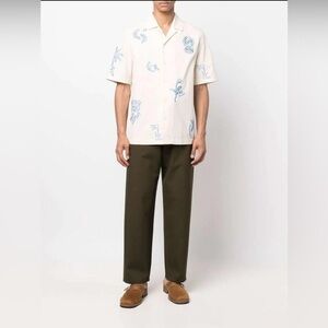 NANUSHKA Mens Shirt Medium Cream Button Up BODIL Embroidered Poplin Camp…​​